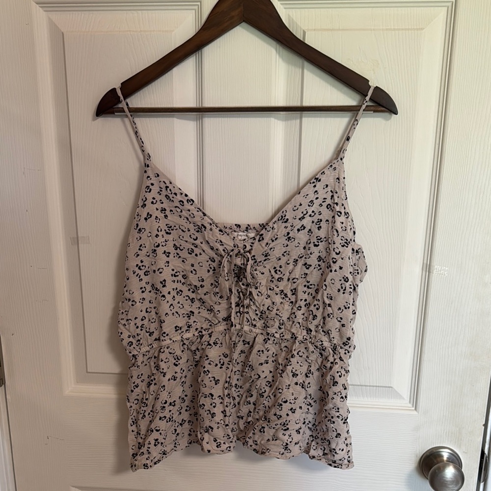 Maurices Black and Cream Leopard Tie Front Camisole